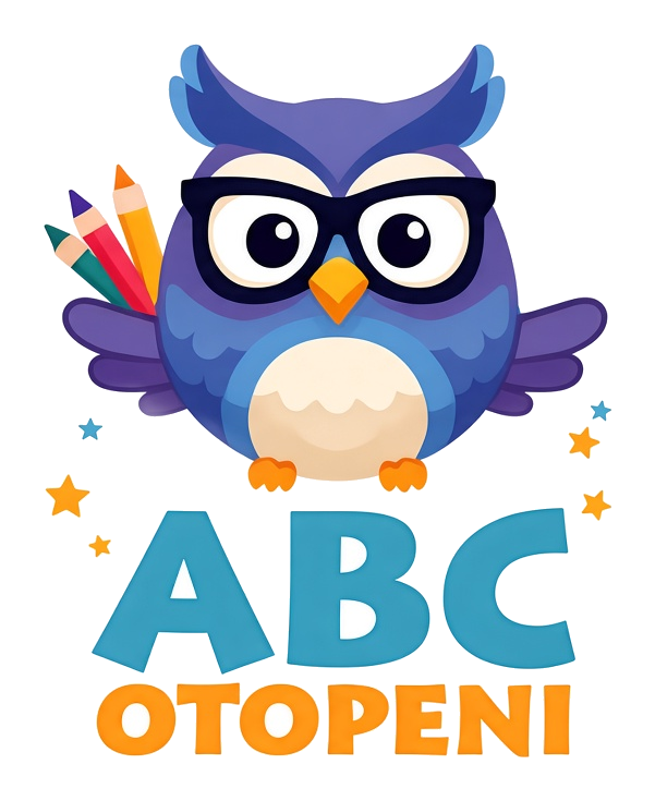 Logo ABC Otopeni – bufnița cu ochelari și creioane